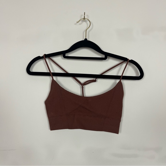 NWT FREE PEOPLE SLEEK RIB SCOOP NECKLINE LONGLINE BRA IN BROWN SIZE XS/S - Picture 5 of 12